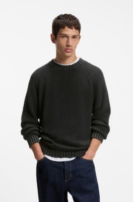 Cotton sweater with ribbed structure, Black
