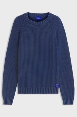 Maglione in cotone con lavorazione a coste, Blu scuro