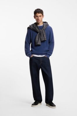 Maglione in cotone con lavorazione a coste, Blu scuro