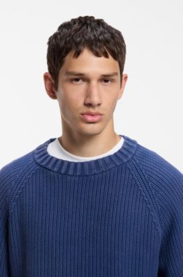 Maglione in cotone con lavorazione a coste, Blu scuro