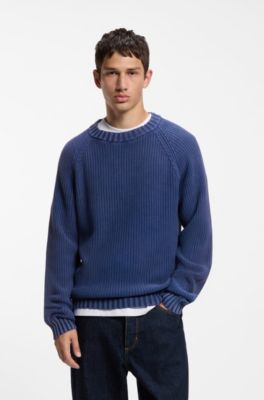 Maglione in cotone con lavorazione a coste, Blu scuro