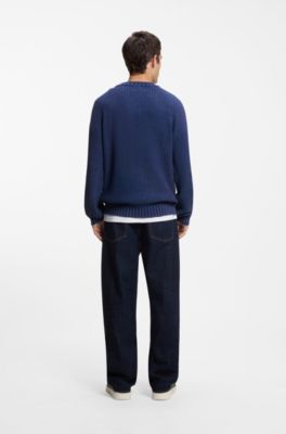 Maglione in cotone con lavorazione a coste, Blu scuro