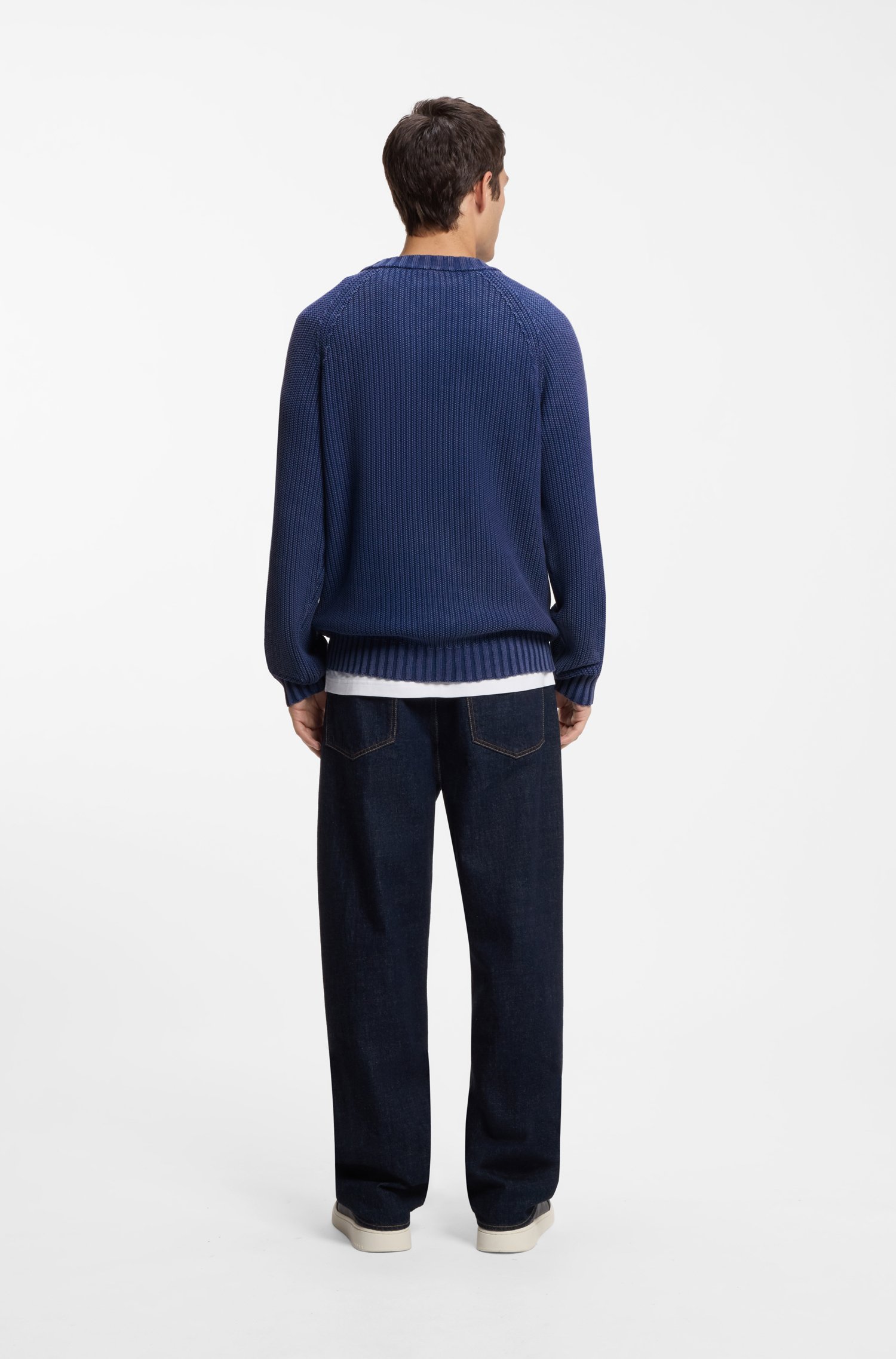 Hugo Cotton sweater with ribbed structure stickade tröjor herr – bild 3