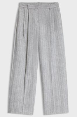 Wide-leg formal trousers in a pinstriped wool blend, Light Grey