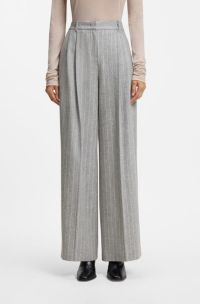 Broek van flanel met krijtstrepen en wijde pijpen, Lichtgrijs