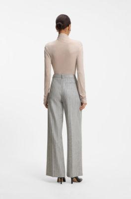 Wide-leg formal trousers in a pinstriped wool blend, Light Grey