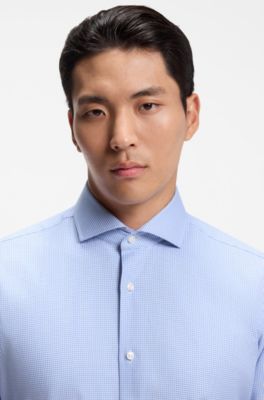 Regular-fit shirt in structured cotton, Light Blue