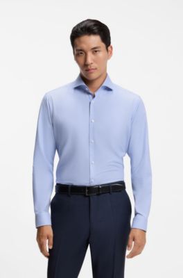 Regular-fit shirt in structured cotton, Light Blue