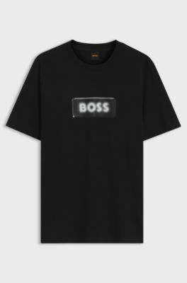 Cotton-jersey T-shirt with logo artwork, Black