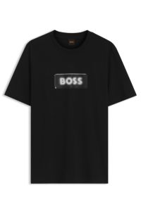 Cotton-jersey T-shirt with logo artwork, Black