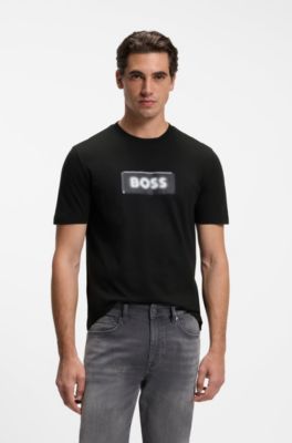 Cotton-jersey T-shirt with logo artwork, Black