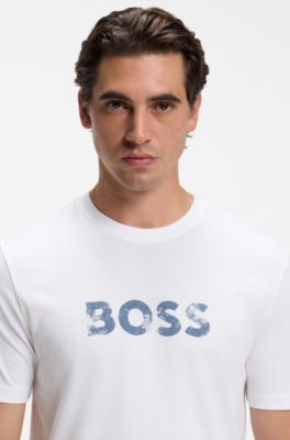 Cotton-jersey T-shirt with logo artwork, White