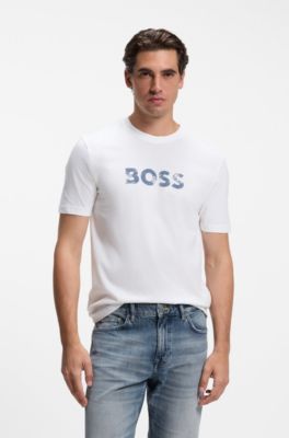 Cotton-jersey T-shirt with logo artwork, White