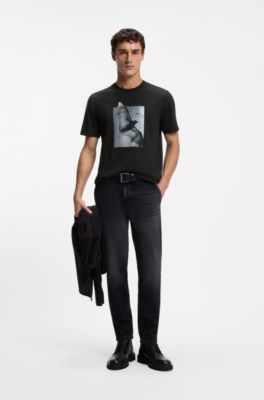 Cotton-jersey T-shirt with graphic artwork, Black