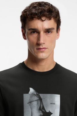 Cotton-jersey T-shirt with graphic artwork, Black