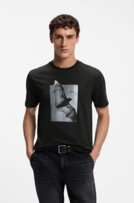 Cotton-jersey T-shirt with graphic artwork, Black