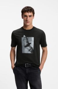 Cotton-jersey T-shirt with graphic artwork, Black