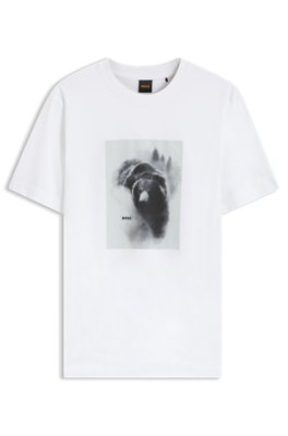 Boss Uomo Bianco T-Shirt In Jersey Di Cotone Con Stampa Grafica