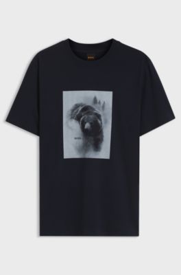Cotton-jersey T-shirt with graphic artwork, Dark Blue