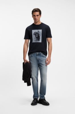 Cotton-jersey T-shirt with graphic artwork, Dark Blue