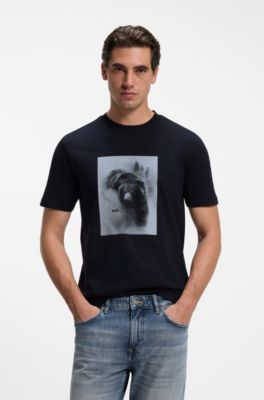 Cotton-jersey T-shirt with graphic artwork, Dark Blue