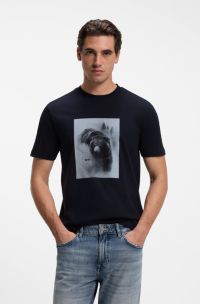 Cotton-jersey T-shirt with graphic artwork, Dark Blue