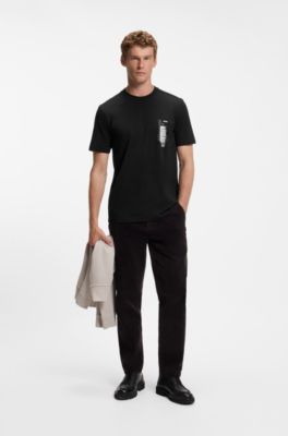Cotton-jersey T-shirt with graphic print, Black