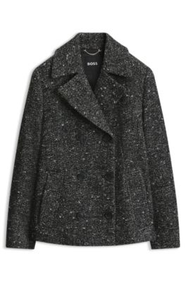 Regular-fit pea coat in textured fabric, Dark Grey