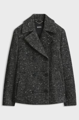 Regular-fit pea coat in textured fabric, Dark Grey