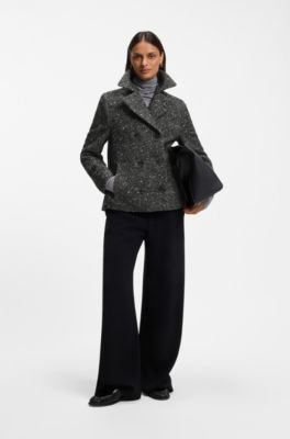 Regular-fit pea coat in textured fabric, Dark Grey