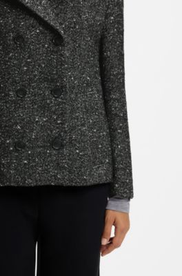 Regular-fit pea coat in textured fabric, Dark Grey