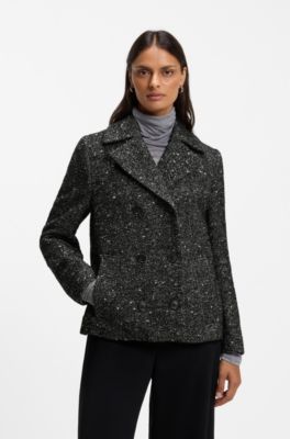 Regular-fit pea coat in textured fabric, Dark Grey