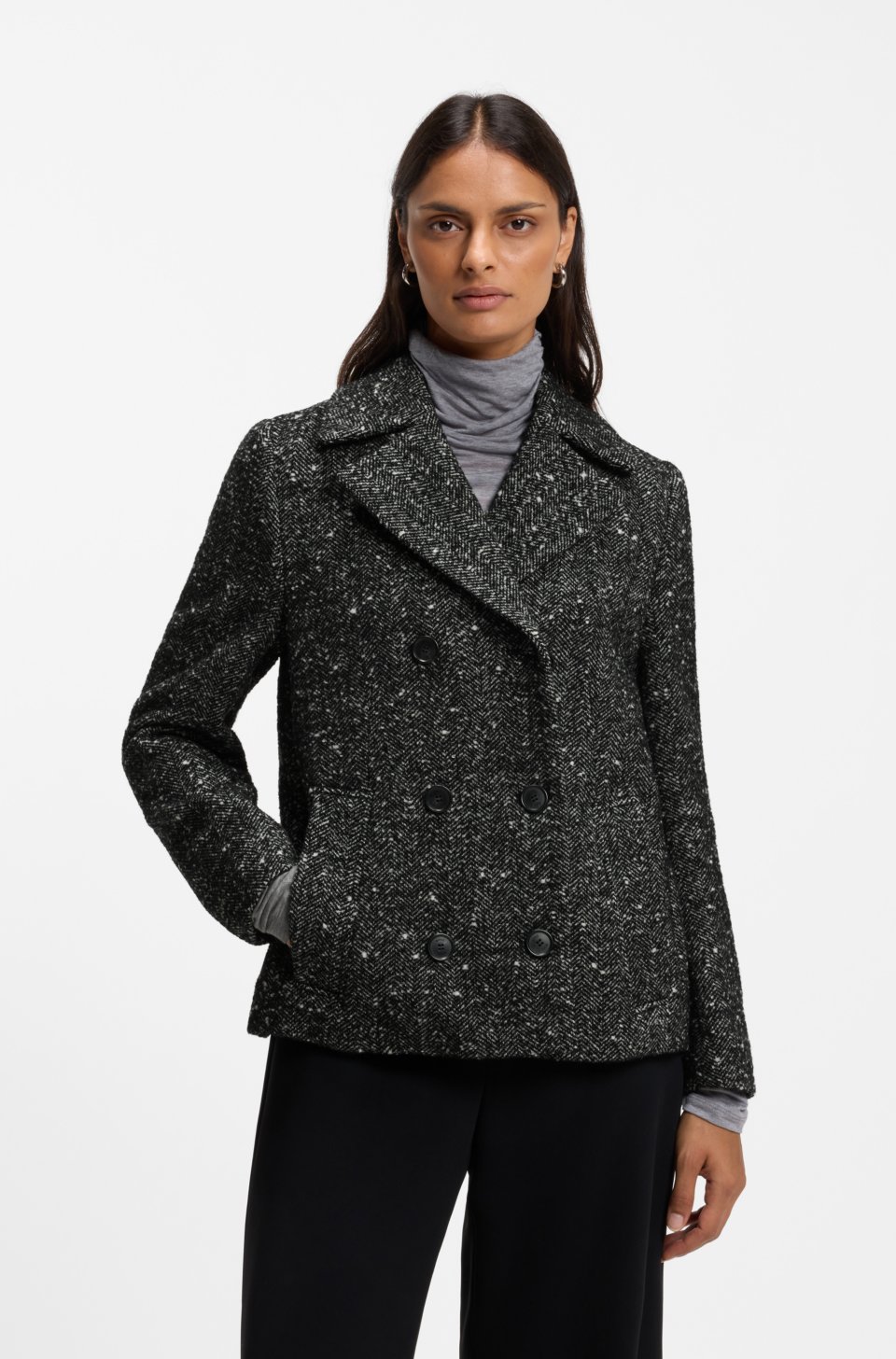 Regular-fit pea coat in textured fabric