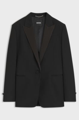 Regular-fit tuxedo blazer in virgin wool, Black