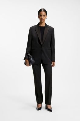 Regular-fit tuxedo blazer in virgin wool, Black