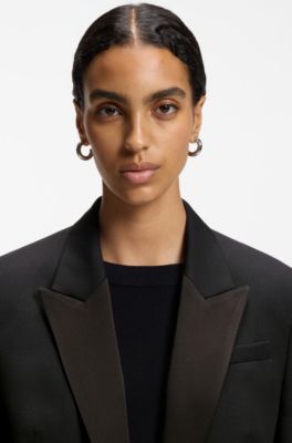 Regular-fit tuxedo blazer in virgin wool, Black