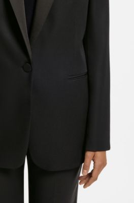 Regular-fit tuxedo blazer in virgin wool, Black