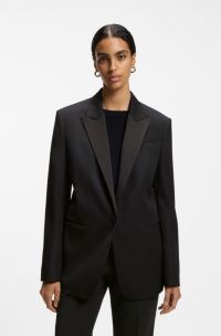 Regular-fit tuxedo blazer in virgin wool, Black