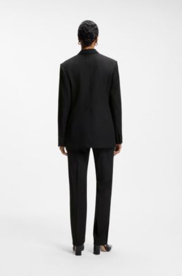 Regular-fit tuxedo blazer in virgin wool, Black