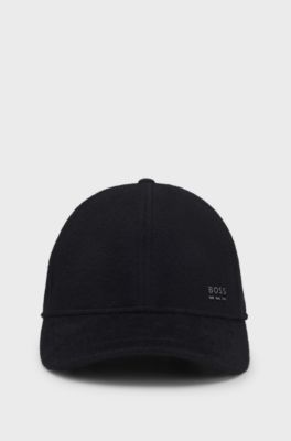 Wool and silk blend cap with logo hardware, Black