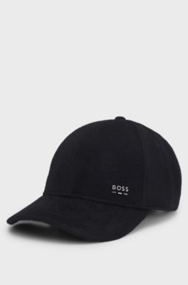 Wool and silk blend cap with logo hardware, Black