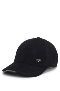 Wool and silk blend cap with logo hardware, Black