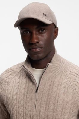 Wool and silk blend cap with logo hardware, Beige