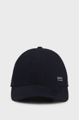 Wool and silk blend cap with logo hardware, Dark Blue