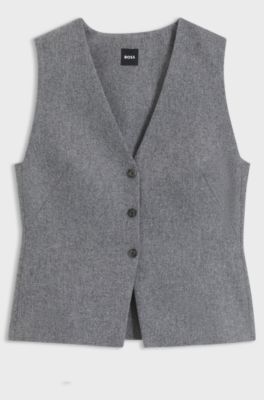Slim-fit melange waistcoat in soft wool flannel, Grey