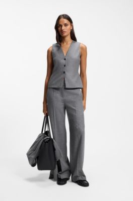 Slim-fit melange waistcoat in soft wool flannel, Grey