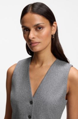 Slim-fit melange waistcoat in soft wool flannel, Grey