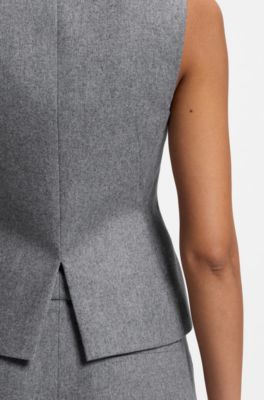 Slim-fit melange waistcoat in soft wool flannel, Grey
