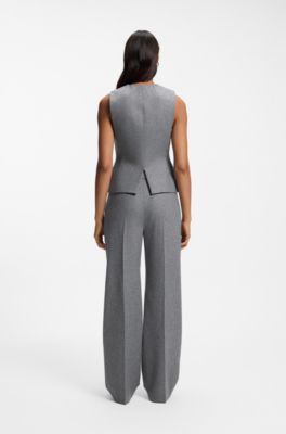 Slim-fit melange waistcoat in soft wool flannel, Grey