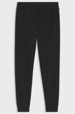 Cuffed pyjama bottoms in monogram-print waffle fabric, Black